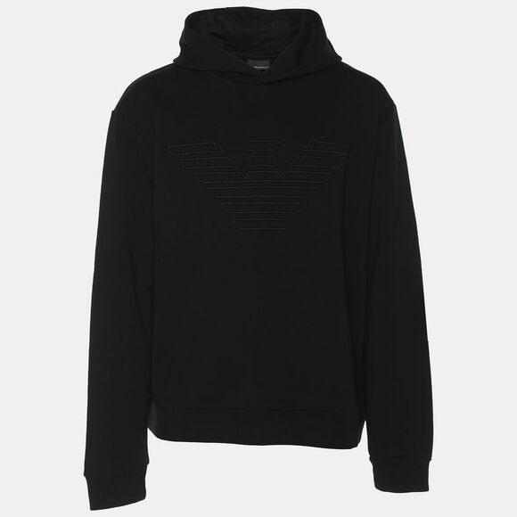 Emporio Armani Black Jersey Logo Embroidered Hoodie Xl